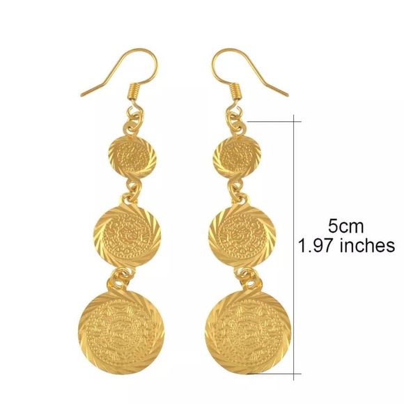 Hanging Earrings, 24k Golf Filled Coin Earrings, Lira Earrings, Arab Jewelry-New - Picture 5 of 7